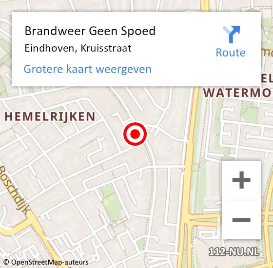 Locatie op kaart van de 112 melding: Brandweer Geen Spoed Naar Eindhoven, Kruisstraat op 29 augustus 2024 19:02