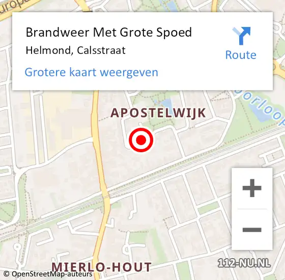 Locatie op kaart van de 112 melding: Brandweer Met Grote Spoed Naar Helmond, Calsstraat op 29 augustus 2024 19:07