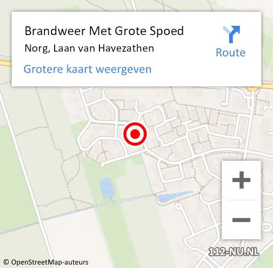 Locatie op kaart van de 112 melding: Brandweer Met Grote Spoed Naar Norg, Laan van Havezathen op 29 augustus 2024 19:10