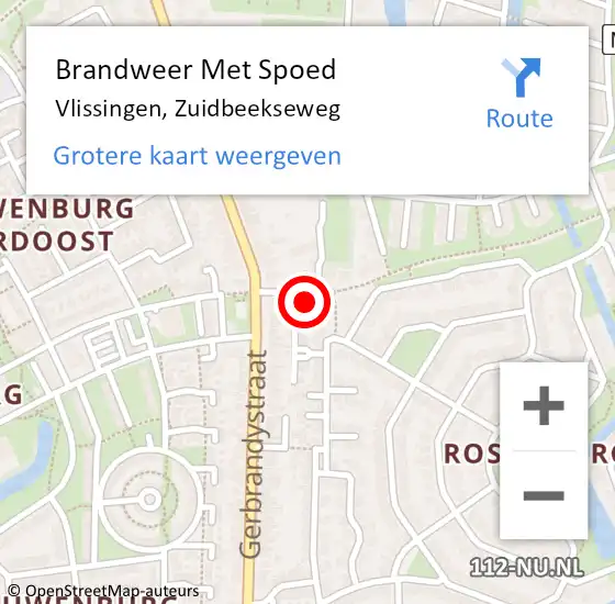 Locatie op kaart van de 112 melding: Brandweer Met Spoed Naar Vlissingen, Zuidbeekseweg op 29 augustus 2024 19:13