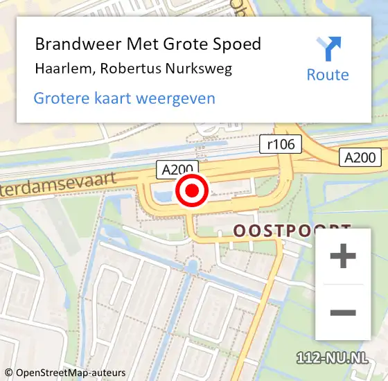 Locatie op kaart van de 112 melding: Brandweer Met Grote Spoed Naar Haarlem, Robertus Nurksweg op 29 augustus 2024 19:27