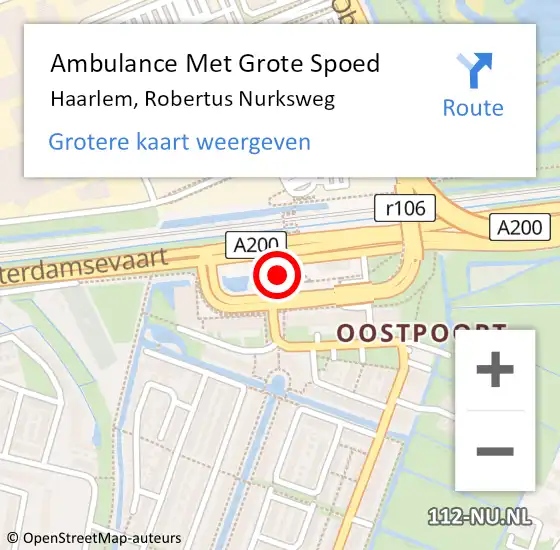 Locatie op kaart van de 112 melding: Ambulance Met Grote Spoed Naar Haarlem, Robertus Nurksweg op 29 augustus 2024 19:35