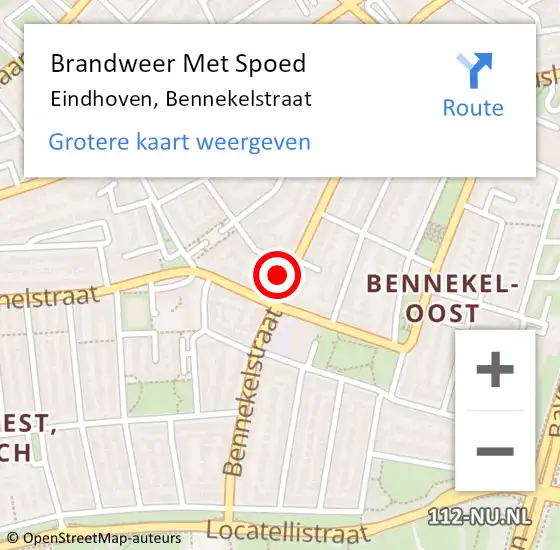 Locatie op kaart van de 112 melding: Brandweer Met Spoed Naar Eindhoven, Bennekelstraat op 29 augustus 2024 20:02