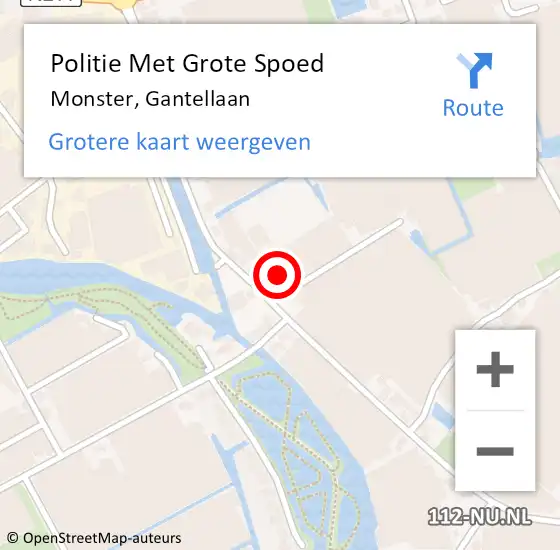 Locatie op kaart van de 112 melding: Politie Met Grote Spoed Naar Monster, Gantellaan op 29 augustus 2024 20:17