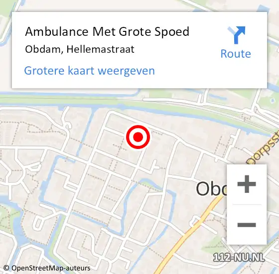 Locatie op kaart van de 112 melding: Ambulance Met Grote Spoed Naar Obdam, Hellemastraat op 29 augustus 2024 20:57