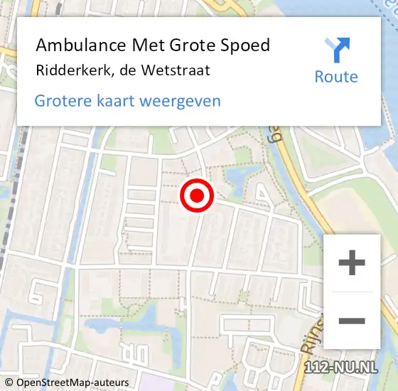 Locatie op kaart van de 112 melding: Ambulance Met Grote Spoed Naar Ridderkerk, de Wetstraat op 29 augustus 2024 21:10