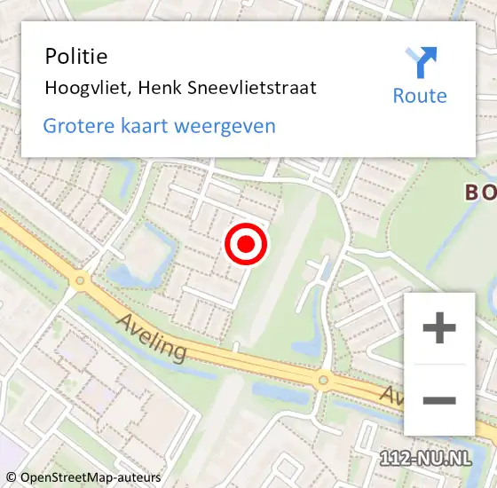 Locatie op kaart van de 112 melding: Politie Hoogvliet, Henk Sneevlietstraat op 29 augustus 2024 21:17