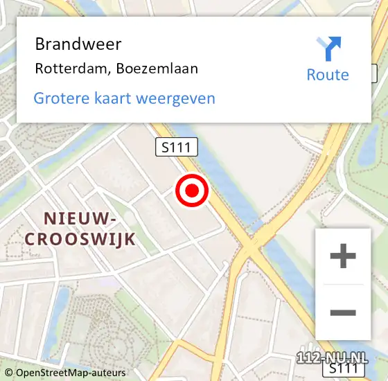 Locatie op kaart van de 112 melding: Brandweer Rotterdam, Boezemlaan op 29 augustus 2024 21:24