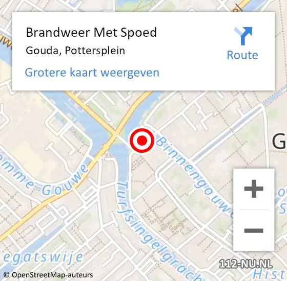 Locatie op kaart van de 112 melding: Brandweer Met Spoed Naar Gouda, Pottersplein op 29 augustus 2024 21:27