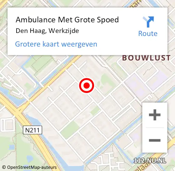 Locatie op kaart van de 112 melding: Ambulance Met Grote Spoed Naar Den Haag, Werkzijde op 29 augustus 2024 21:41