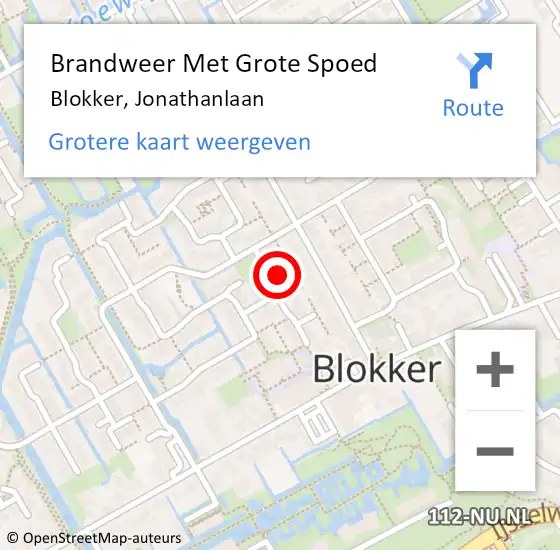 Locatie op kaart van de 112 melding: Brandweer Met Grote Spoed Naar Blokker, Jonathanlaan op 29 augustus 2024 22:46