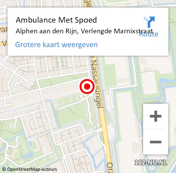 Locatie op kaart van de 112 melding: Ambulance Met Spoed Naar Alphen aan den Rijn, Verlengde Marnixstraat op 29 augustus 2024 23:26