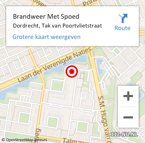 Locatie op kaart van de 112 melding: Brandweer Met Spoed Naar Dordrecht, Tak van Poortvlietstraat op 29 augustus 2024 23:46