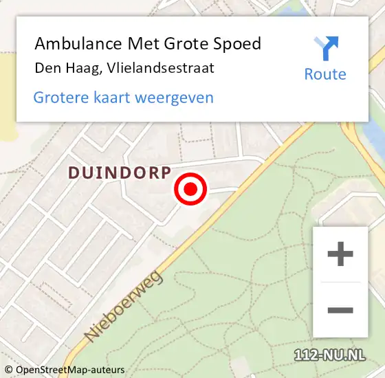 Locatie op kaart van de 112 melding: Ambulance Met Grote Spoed Naar Den Haag, Vlielandsestraat op 29 augustus 2024 23:50