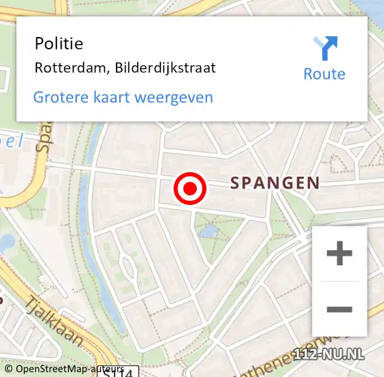 Locatie op kaart van de 112 melding: Politie Rotterdam, Bilderdijkstraat op 29 augustus 2024 23:58