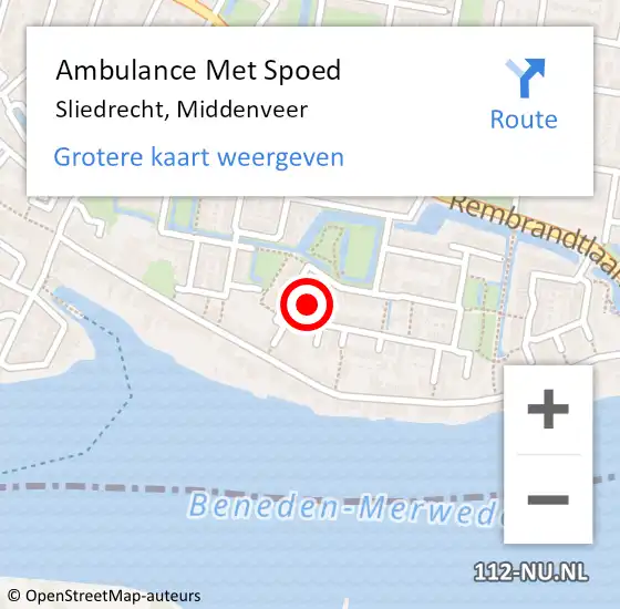 Locatie op kaart van de 112 melding: Ambulance Met Spoed Naar Sliedrecht, Middenveer op 30 augustus 2024 00:59