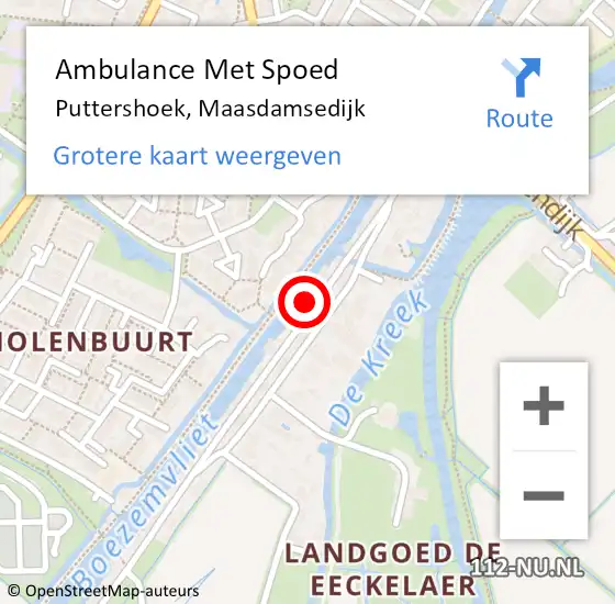 Locatie op kaart van de 112 melding: Ambulance Met Spoed Naar Puttershoek, Maasdamsedijk op 30 augustus 2024 01:29