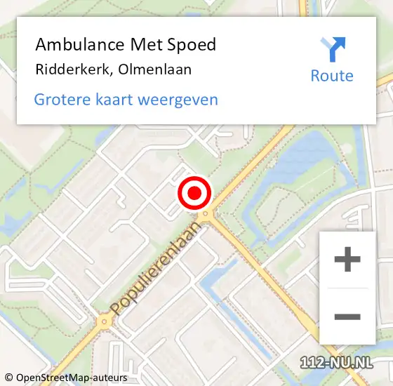 Locatie op kaart van de 112 melding: Ambulance Met Spoed Naar Ridderkerk, Olmenlaan op 30 augustus 2024 01:55