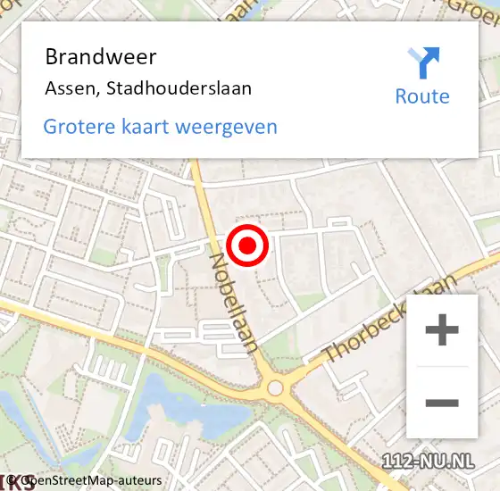 Locatie op kaart van de 112 melding: Brandweer Assen, Stadhouderslaan op 30 augustus 2024 02:15