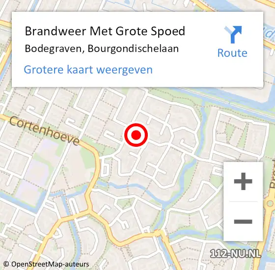 Locatie op kaart van de 112 melding: Brandweer Met Grote Spoed Naar Bodegraven, Bourgondischelaan op 30 augustus 2024 02:38