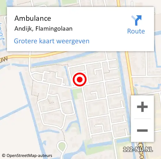 Locatie op kaart van de 112 melding: Ambulance Andijk, Flamingolaan op 30 augustus 2024 03:27