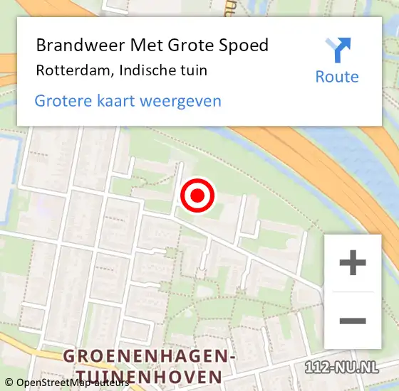 Locatie op kaart van de 112 melding: Brandweer Met Grote Spoed Naar Rotterdam, Indische tuin op 30 augustus 2024 03:28