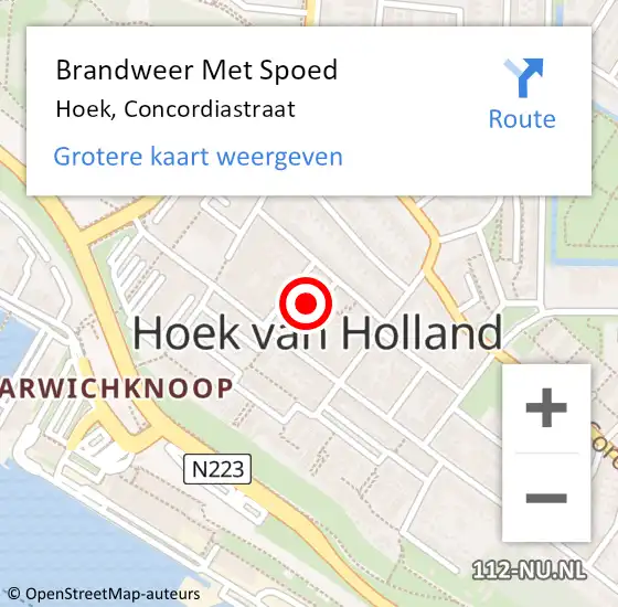 Locatie op kaart van de 112 melding: Brandweer Met Spoed Naar Hoek, Concordiastraat op 30 augustus 2024 04:16