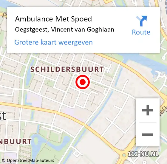 Locatie op kaart van de 112 melding: Ambulance Met Spoed Naar Oegstgeest, Vincent van Goghlaan op 30 augustus 2024 04:17