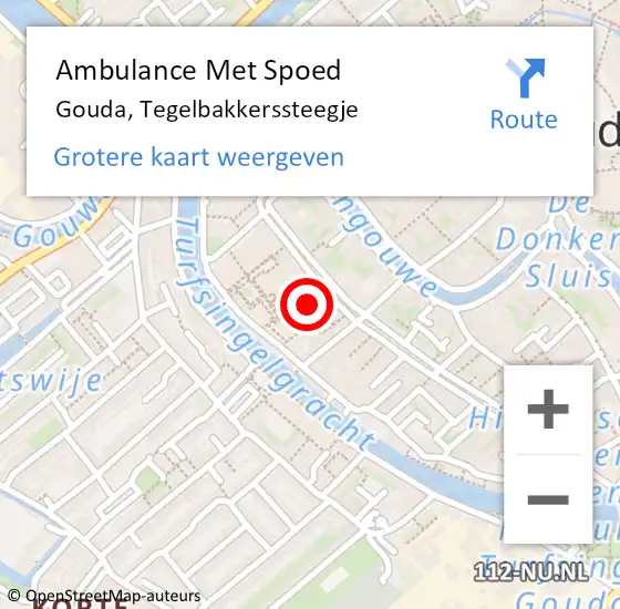 Locatie op kaart van de 112 melding: Ambulance Met Spoed Naar Gouda, Tegelbakkerssteegje op 30 augustus 2024 07:17