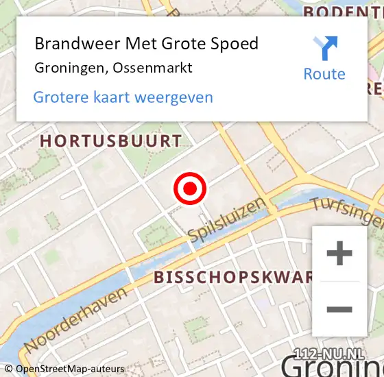 Locatie op kaart van de 112 melding: Brandweer Met Grote Spoed Naar Groningen, Ossenmarkt op 30 augustus 2024 07:33