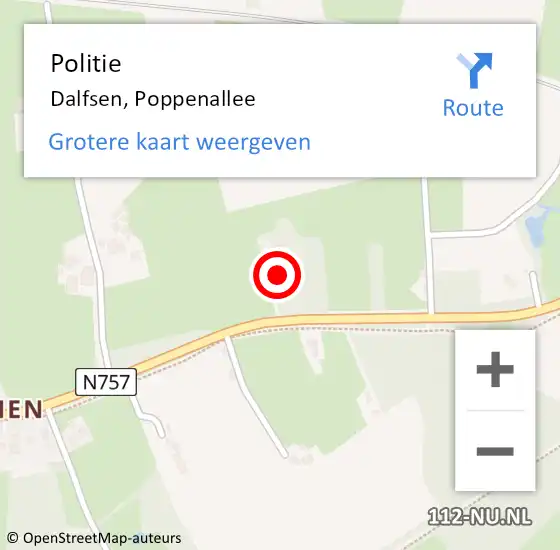 Locatie op kaart van de 112 melding: Politie Dalfsen, Poppenallee op 30 augustus 2024 07:42