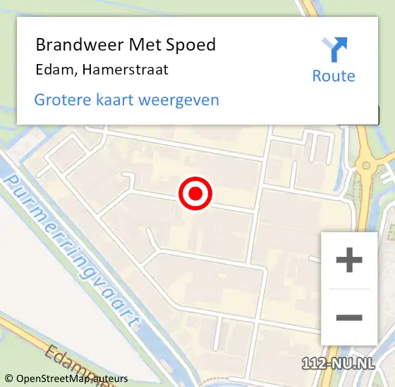 Locatie op kaart van de 112 melding: Brandweer Met Spoed Naar Edam, Hamerstraat op 18 oktober 2014 10:08