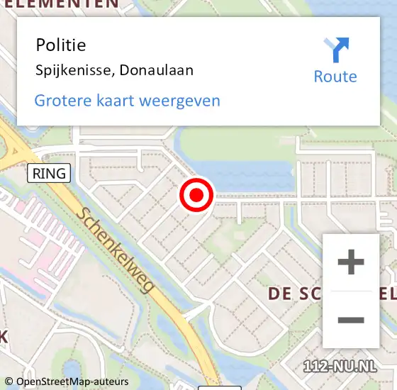 Locatie op kaart van de 112 melding: Politie Spijkenisse, Donaulaan op 30 augustus 2024 08:21