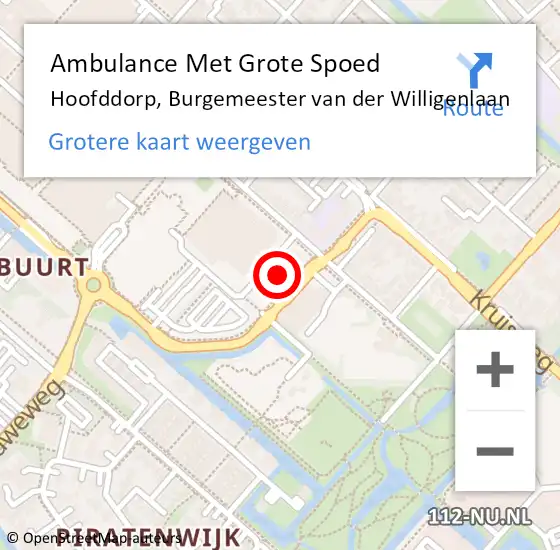 Locatie op kaart van de 112 melding: Ambulance Met Grote Spoed Naar Hoofddorp, Burgemeester van der Willigenlaan op 30 augustus 2024 08:39