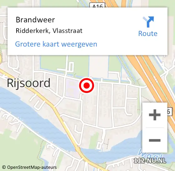 Locatie op kaart van de 112 melding: Brandweer Ridderkerk, Vlasstraat op 30 augustus 2024 08:40