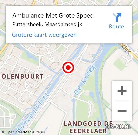 Locatie op kaart van de 112 melding: Ambulance Met Grote Spoed Naar Puttershoek, Maasdamsedijk op 30 augustus 2024 08:54