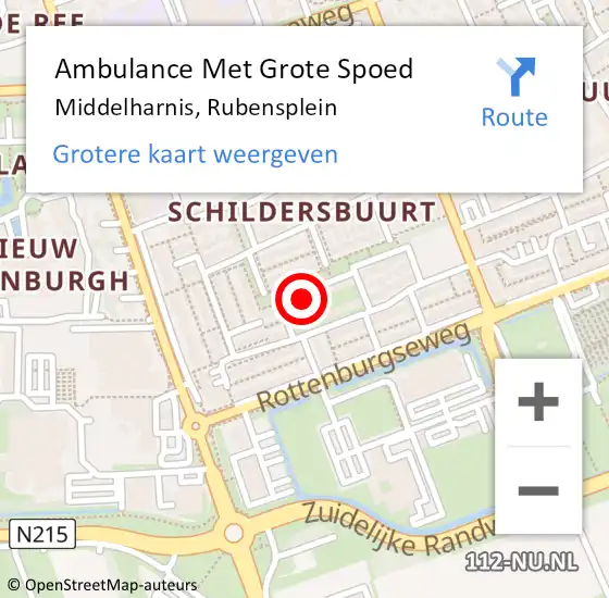 Locatie op kaart van de 112 melding: Ambulance Met Grote Spoed Naar Middelharnis, Rubensplein op 30 augustus 2024 09:00