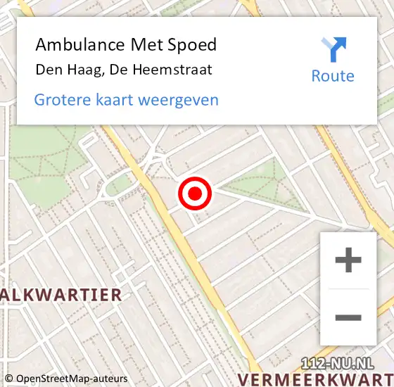 Locatie op kaart van de 112 melding: Ambulance Met Spoed Naar Den Haag, De Heemstraat op 30 augustus 2024 09:05