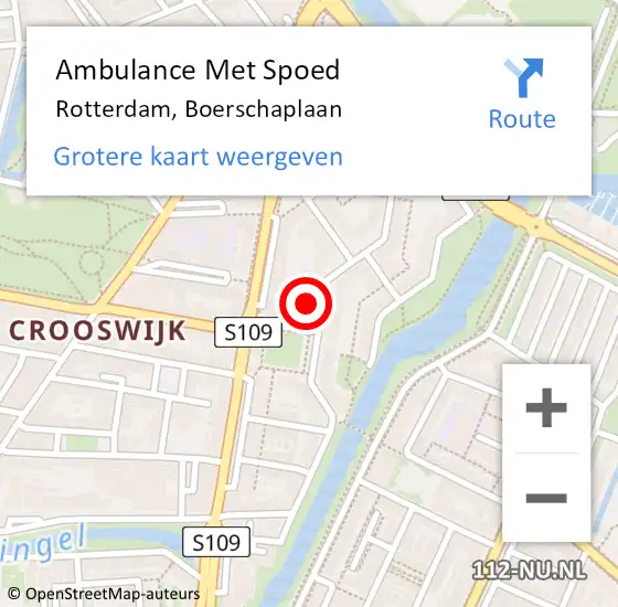 Locatie op kaart van de 112 melding: Ambulance Met Spoed Naar Rotterdam, Boerschaplaan op 30 augustus 2024 09:13