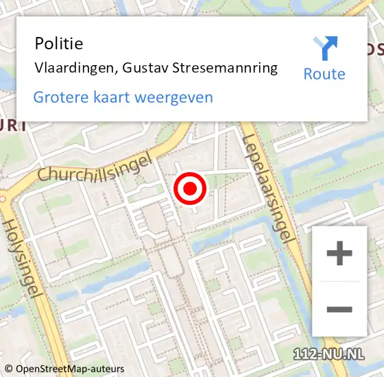 Locatie op kaart van de 112 melding: Politie Vlaardingen, Gustav Stresemannring op 30 augustus 2024 09:42