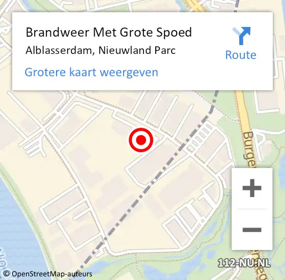 Locatie op kaart van de 112 melding: Brandweer Met Grote Spoed Naar Alblasserdam, Nieuwland Parc op 30 augustus 2024 09:47