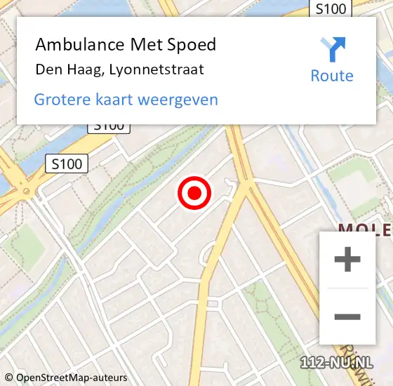 Locatie op kaart van de 112 melding: Ambulance Met Spoed Naar Den Haag, Lyonnetstraat op 30 augustus 2024 10:05