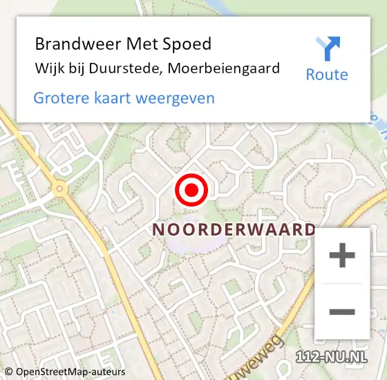 Locatie op kaart van de 112 melding: Brandweer Met Spoed Naar Wijk bij Duurstede, Moerbeiengaard op 30 augustus 2024 10:15