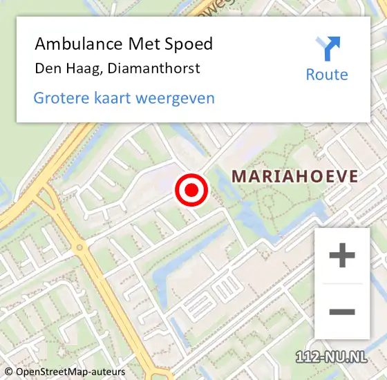 Locatie op kaart van de 112 melding: Ambulance Met Spoed Naar Den Haag, Diamanthorst op 30 augustus 2024 10:21