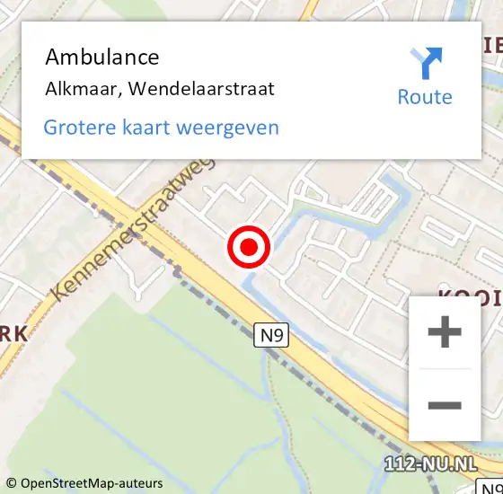 Locatie op kaart van de 112 melding: Ambulance Alkmaar, Wendelaarstraat op 30 augustus 2024 10:31