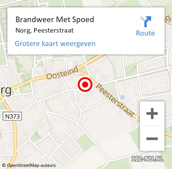 Locatie op kaart van de 112 melding: Brandweer Met Spoed Naar Norg, Peesterstraat op 30 augustus 2024 10:40