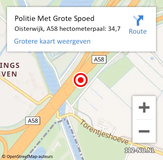 Locatie op kaart van de 112 melding: Politie Met Grote Spoed Naar Oisterwijk, A58 hectometerpaal: 34,7 op 30 augustus 2024 10:42