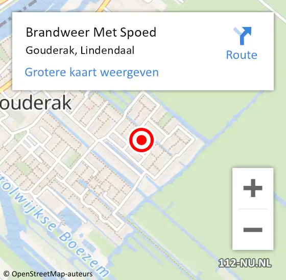 Locatie op kaart van de 112 melding: Brandweer Met Spoed Naar Gouderak, Lindendaal op 30 augustus 2024 11:06