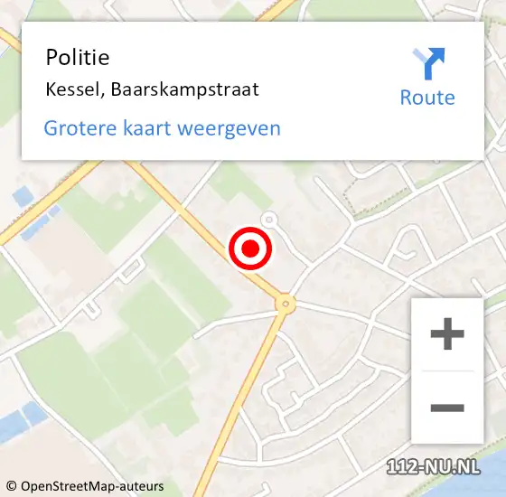 Locatie op kaart van de 112 melding: Politie Kessel, Baarskampstraat op 30 augustus 2024 11:08