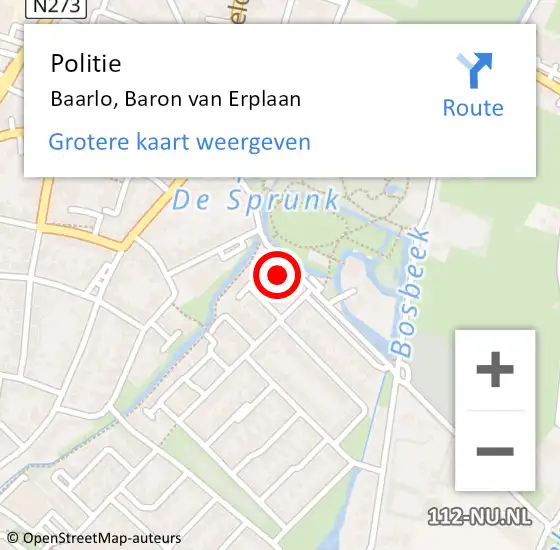 Locatie op kaart van de 112 melding: Politie Baarlo, Baron van Erplaan op 30 augustus 2024 11:09